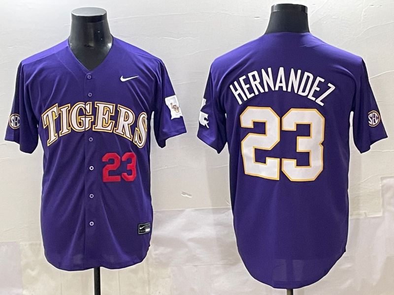 Men 2025 LSU Tigers #23 Hernandez Purple Joint Name Nike NCAA Jersey style 3->ncaa teams->NCAA Jersey